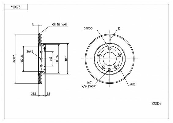 диск тормозной пер. VW Polo, Skoda Fabia (d239x18mm)  (HART)