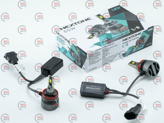 лампа LED H8/H9/H11/H16 12V-24V Nextone L8 65W 5500K 14000L радиатор + вентилятор + обманка Nextone LED L8 Н11 - зображення 2