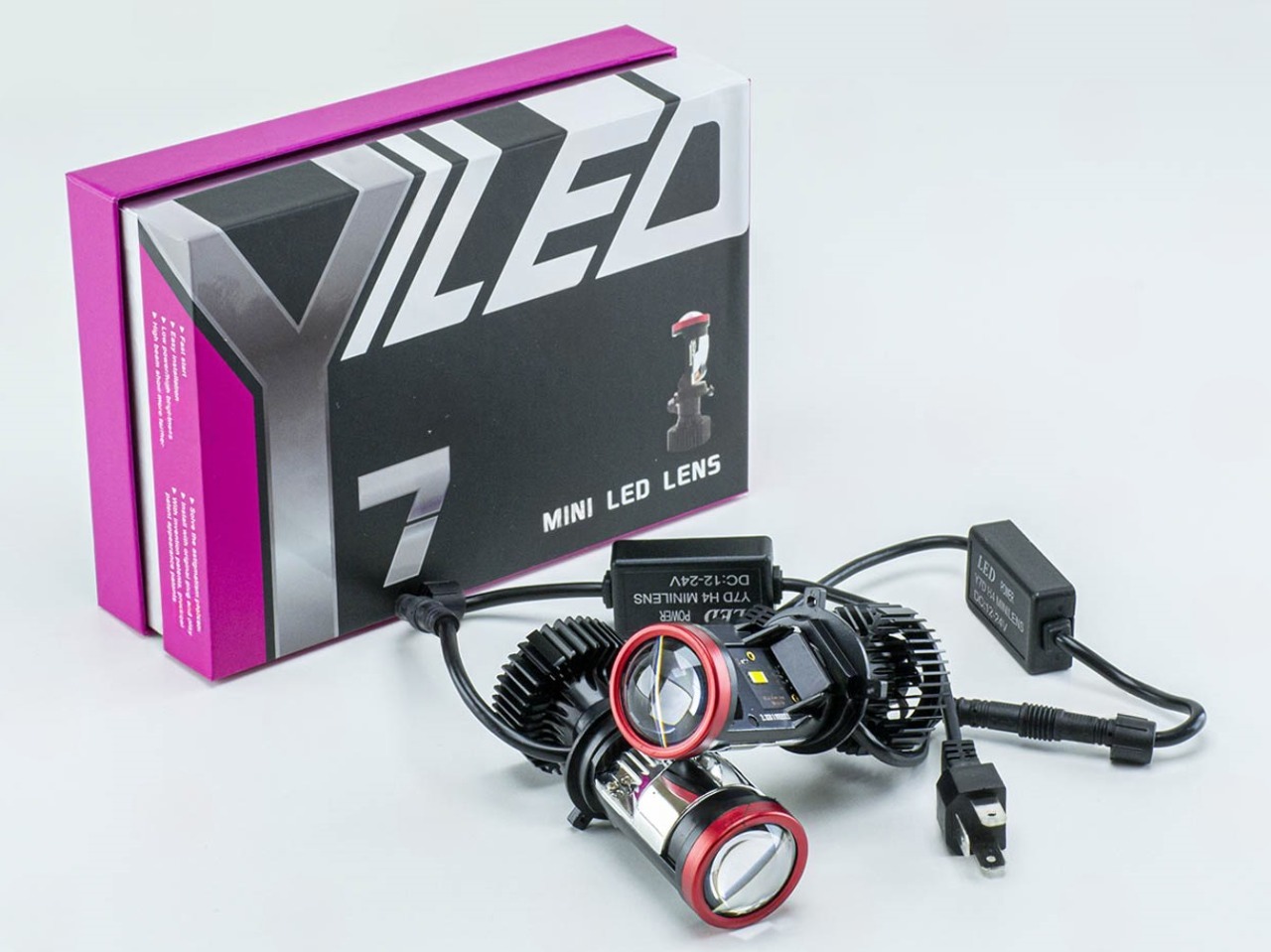 лампа LED с линзой H4 12V-24V  64W Y-7D 4800L радатор с вентилят.