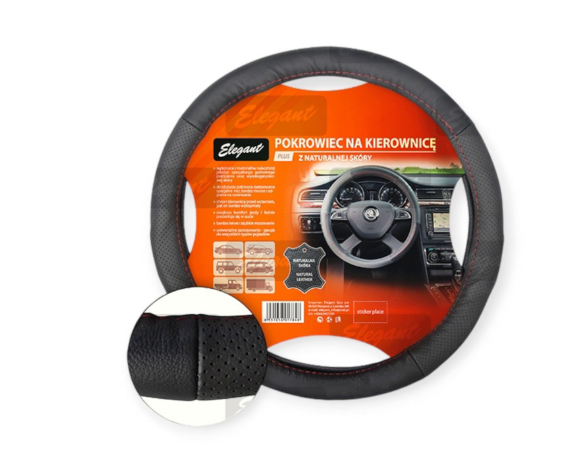 чехол руля  L  кожа  (39 - 41 см)  черный Elegant  красная нить