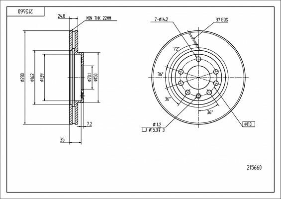 диск тормозной пер. Opel Astra G/H (280mmx25mm)  (HART)