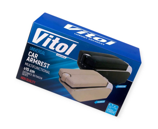 подлокотник - универсальный пластик/кожзам Vitol сдвижной черный HJ48020B - зображення 2