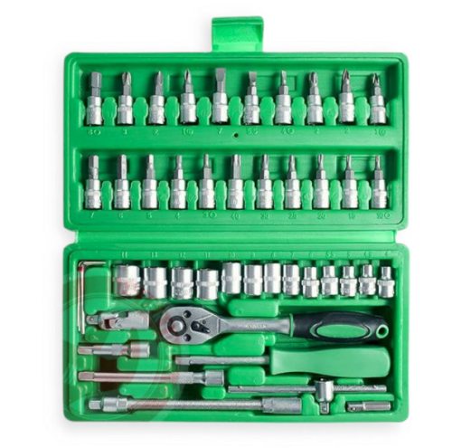 набор инструмента  1/4"  46 шт,  4-14 мм с трещ., удленит., кардан, отв.-вороток, биты ET-6046SP - зображення 2