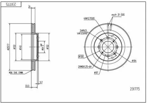 диск тормозной пер. Honda Jazz, City <-08 (d258x21mm)  (HART)