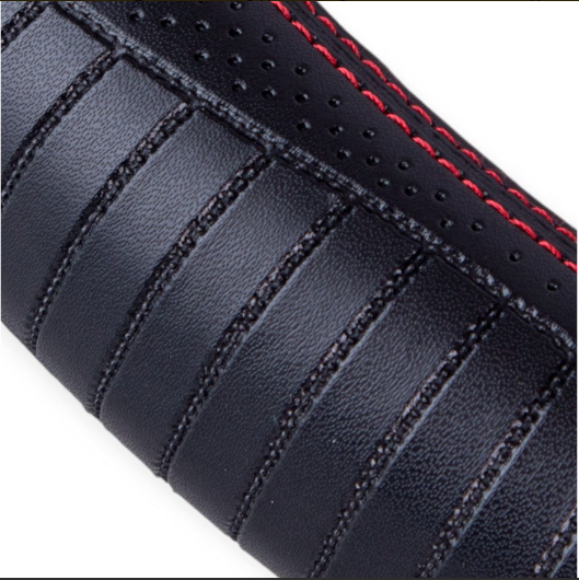 чехол руля  M  кожа  (37 - 39 см)  черный Vitol  перфор. вставка, рефленный, один шов, белая основа VLOD-L2171 BK/RD M - зображення 3