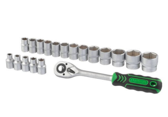 набор головок 1/2"  19 шт,  8-32 мм с трещеткой (планшет) ET-6019 - зображення 3