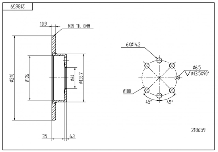 диск тормозной пер. Opel Corsa (+ ABS) 00-> (d240x10.9mm)  (HART)