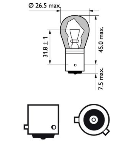 лампа A 12V PY21W BAU15s PHILIPS ORANGE смещ, цоколь (пара) 12496NAB2 - зображення 3