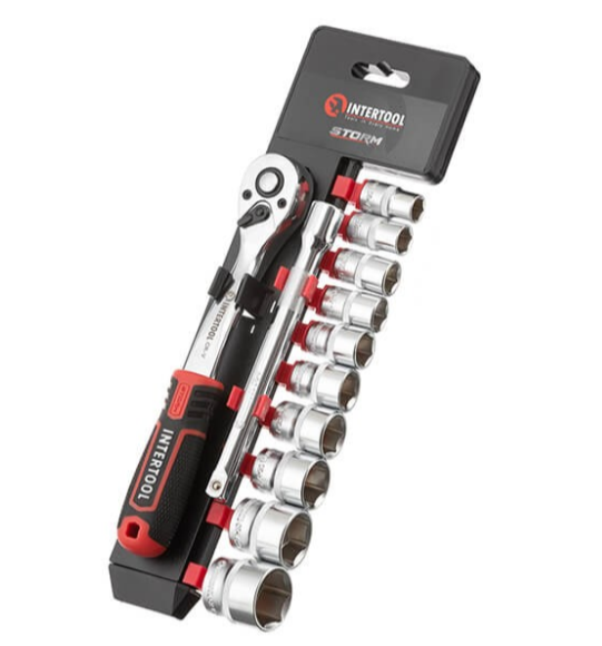 набор головок  3/8"  12 шт, 10-24 мм с трещ., удленит. (планшет) Storm