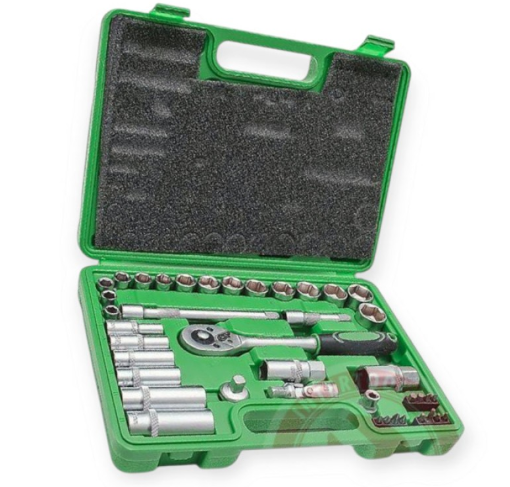 набор инструмента  3/8"  39 шт, 8-22 мм с трещ., удленит., кардан, свечн., удлин. головк, биты