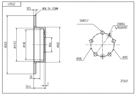 диск тормозной зад. Renault Espace III 96-> (d265x10mm)  (HART)