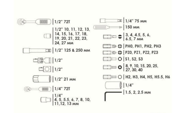 набор инструмента 1/2",1/4"   72 шт  с битами ET-6072SP - зображення 2