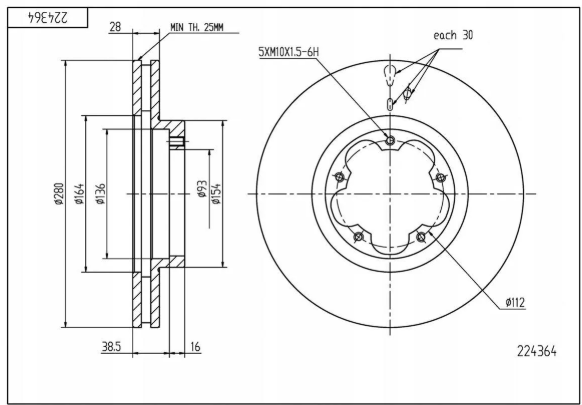 диск тормозной пер. Ford Transit 06-> (d280x28mm)  (HART)