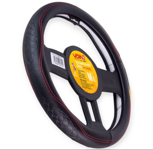 чехол руля  M  кожа  (37 - 39 см)  черный Vitol  перфор. вставка, один шов, белая основа VLOD-L2161 BK/R M - зображення 3