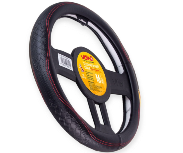 чехол руля  M  кожа  (37 - 39 см)  черный Vitol  перфор. вставка, один шов, белая основа VLOD-L2170 BK/RD M - зображення 2
