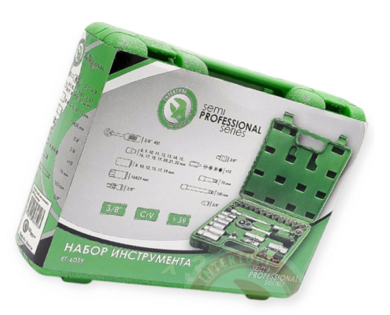 набор инструмента  3/8"  39 шт, 8-22 мм с трещ., удленит., кардан, свечн., удлин. головк, биты ET-6039SP - зображення 3