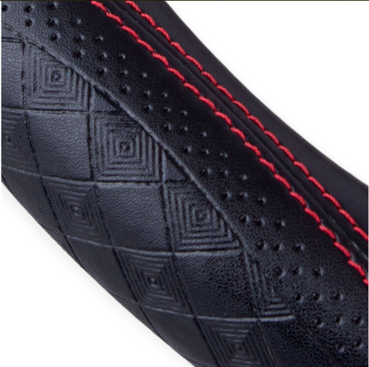 чехол руля  M  кожа  (37 - 39 см)  черный Vitol  перфор. вставка, один шов, синяя нить, белая основа VLOD-L2161 BK/BL M - зображення 2