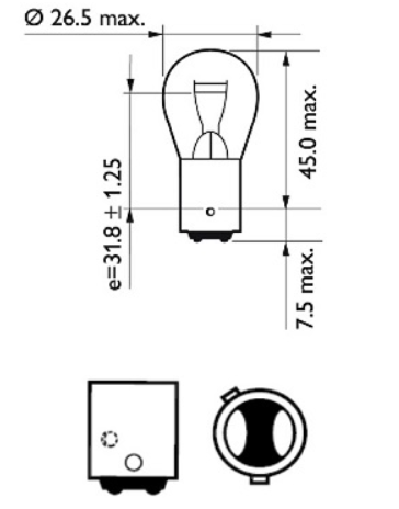 лампа A 12V PR21/5W BAW15d PHILIPS RED смещен.цоколь 12495CP - зображення 2