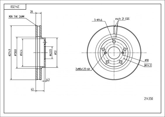 диск тормозной пер. Toyota Camry, Lexus ES 89-> (d275x28mm)  (HART)