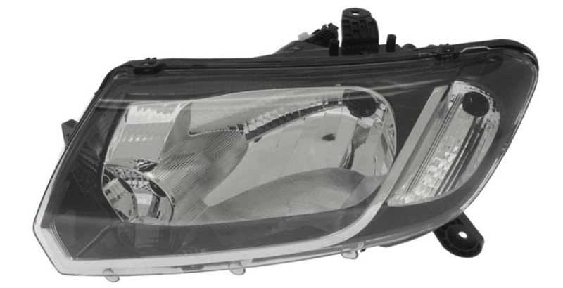 DACIA LOGAN II 12- Фара перед.лів. H4, черн.відбівач, механ.
