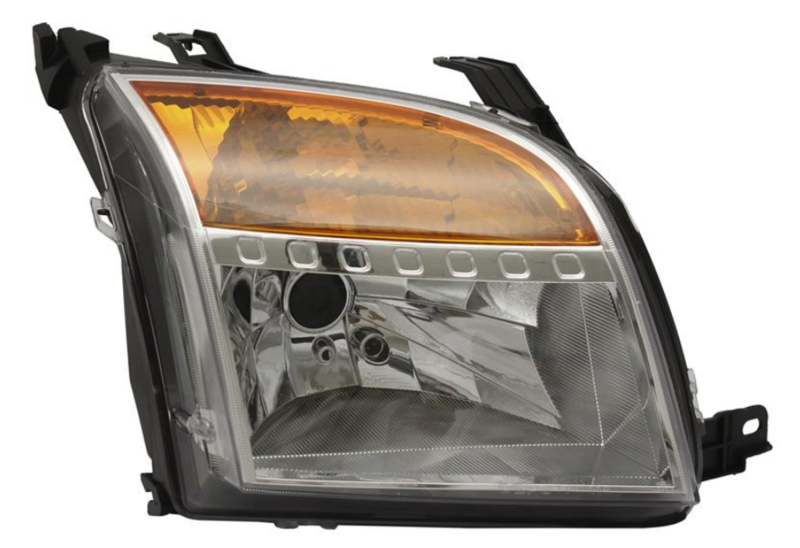 Фара прав. H4 с оранж.указателем, авт. рег. с моторчиком 06- [DEPO]