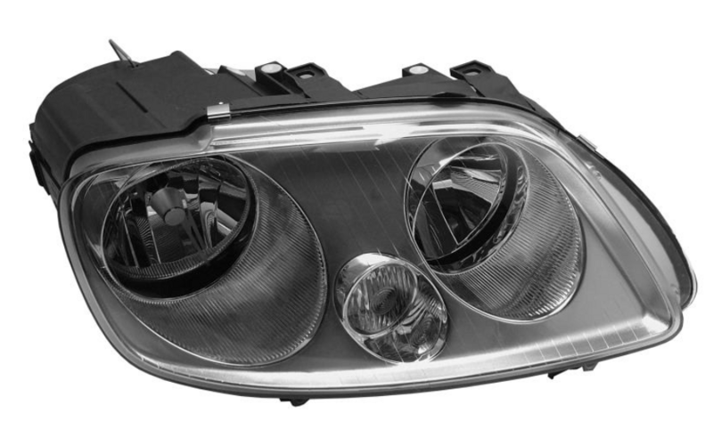 VW CAD 04- Прав. фара H7/H1, автом., хром. рамка, (Touran -11/06, Caddy -09)