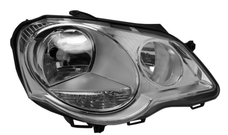 VW POL 02- Прав. фара H7/H1 з поворот., автом., + коррект., хром. рамка, 5/05-