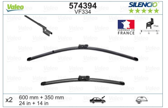 Комплект склоочисників VALEO / безкаркасні / 600 • 350 мм. / + спойлер /