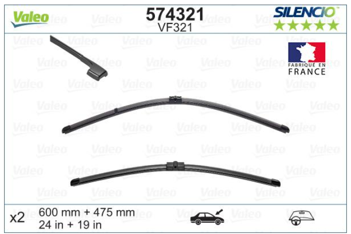 Комплект склоочисників SILENCIO FLAT BLADE SET / безкаркасні / 600 • 475 мм. / + спойлер /