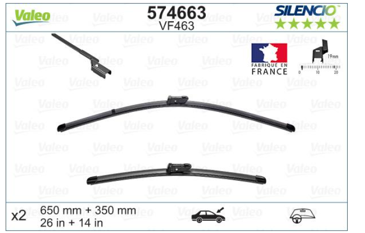 Комплект стеклоочистителей VALEO/бескаркасные/650•350 мм. /