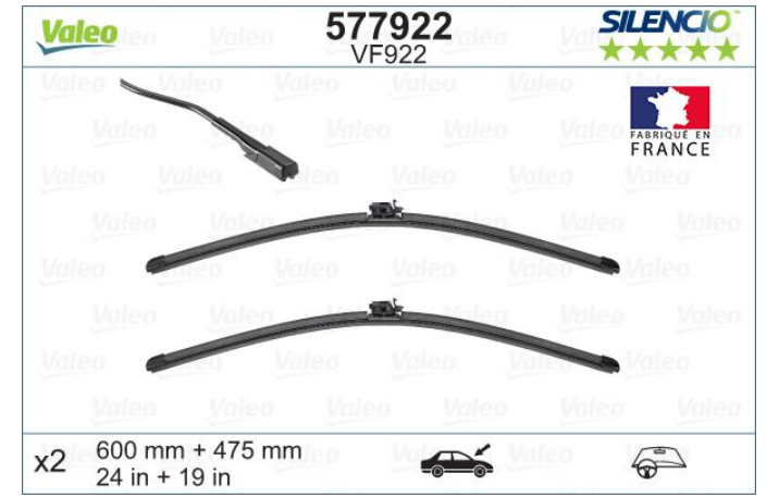 Комплект стеклоочистителей SILENCIO FLAT BLADE SET/бескаркасные/600•475 мм. / + спойлер /