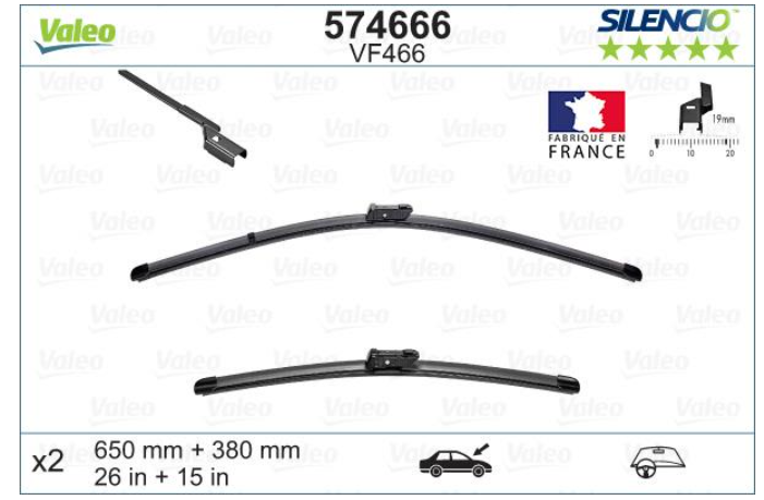 Комплект стеклоочистителей VALEO/бескаркасные/650•380 мм. / + спойлер /