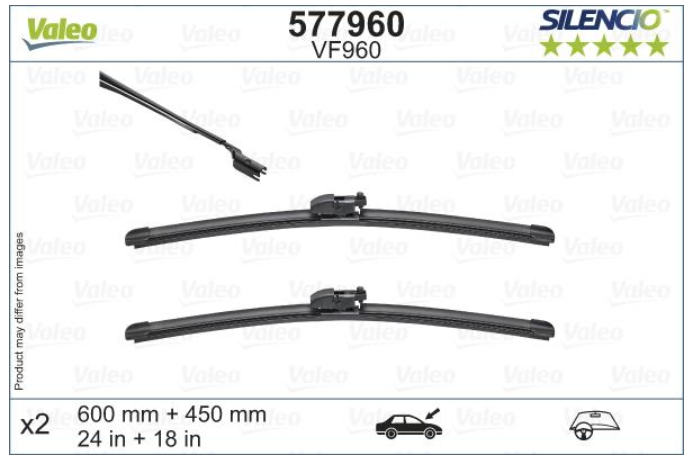 Комплект склоочисників SILENCIO FLAT BLADE SET / безкаркасні / 600 • 450 мм. / + спойлер / 577960 - зображення 1