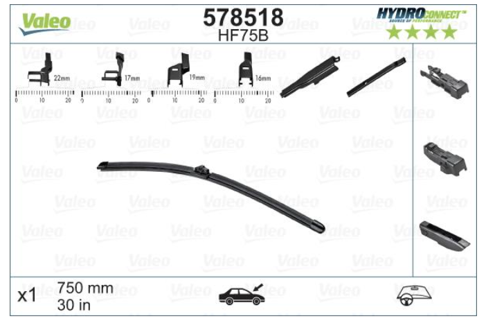 Стеклоочиститель VALEO HYDROCONNECT/бескаркасный/750 мм. /