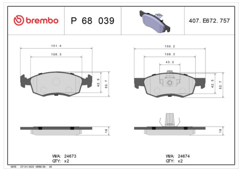 Гальмівні колодки дискові P68 039 - зображення 2